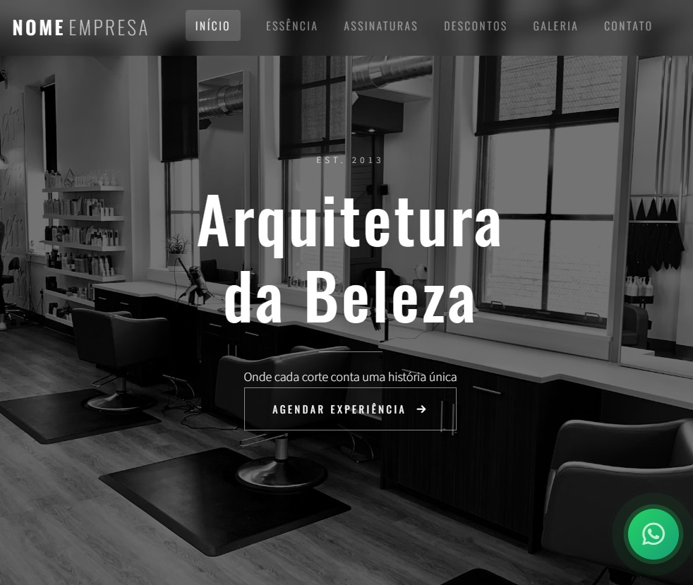 Preview do template para salão de beleza