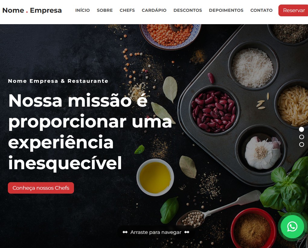 Preview do template para restaurante